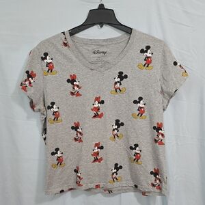 Disney Women's 3X Gray Tee with Mickey and Minnie Print
